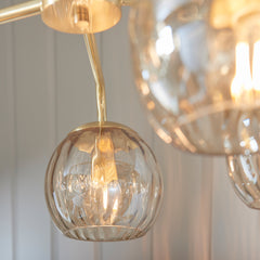 close up on dimpled glass champagne coloured shades of ceiling light