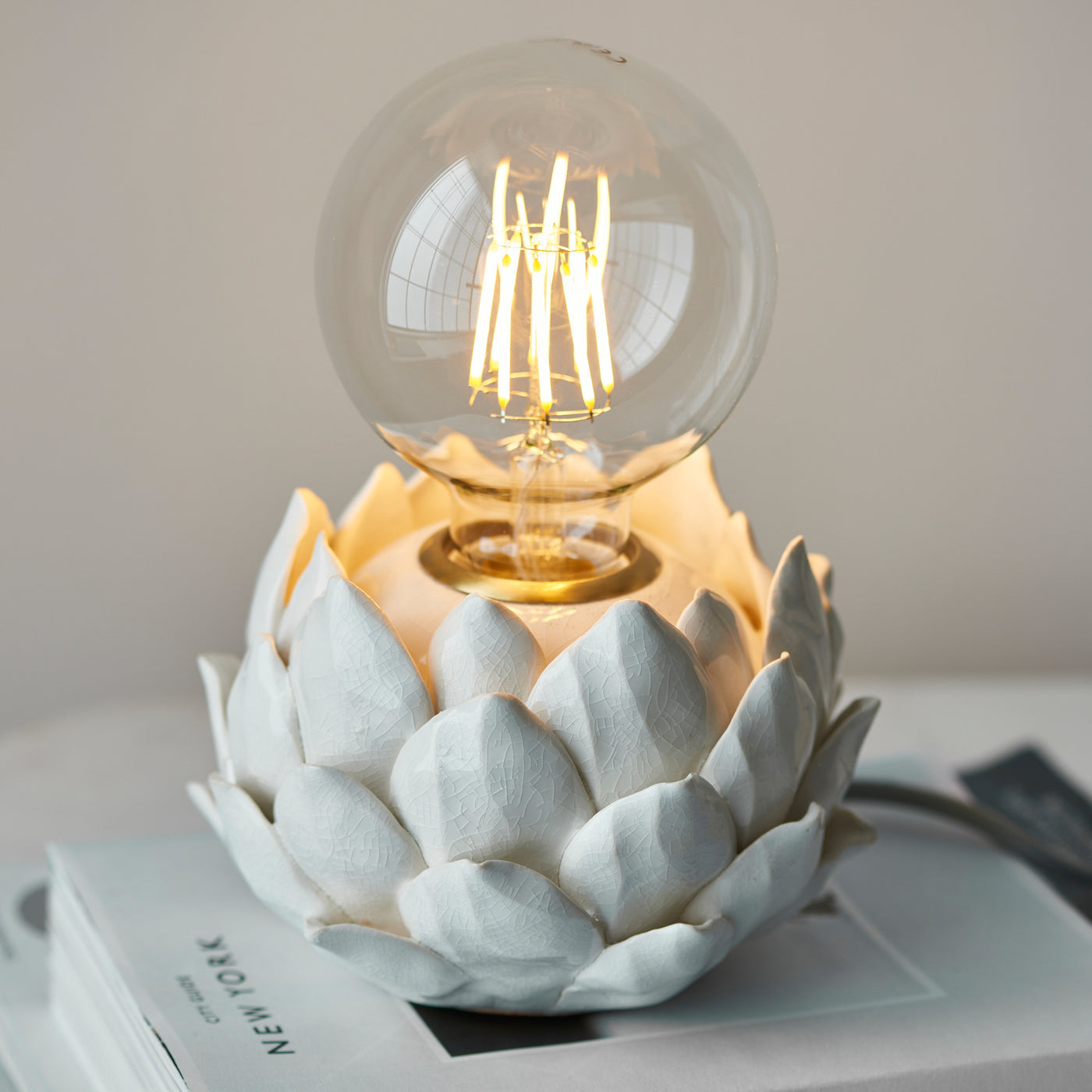close up on exposed lamp in artichoke base