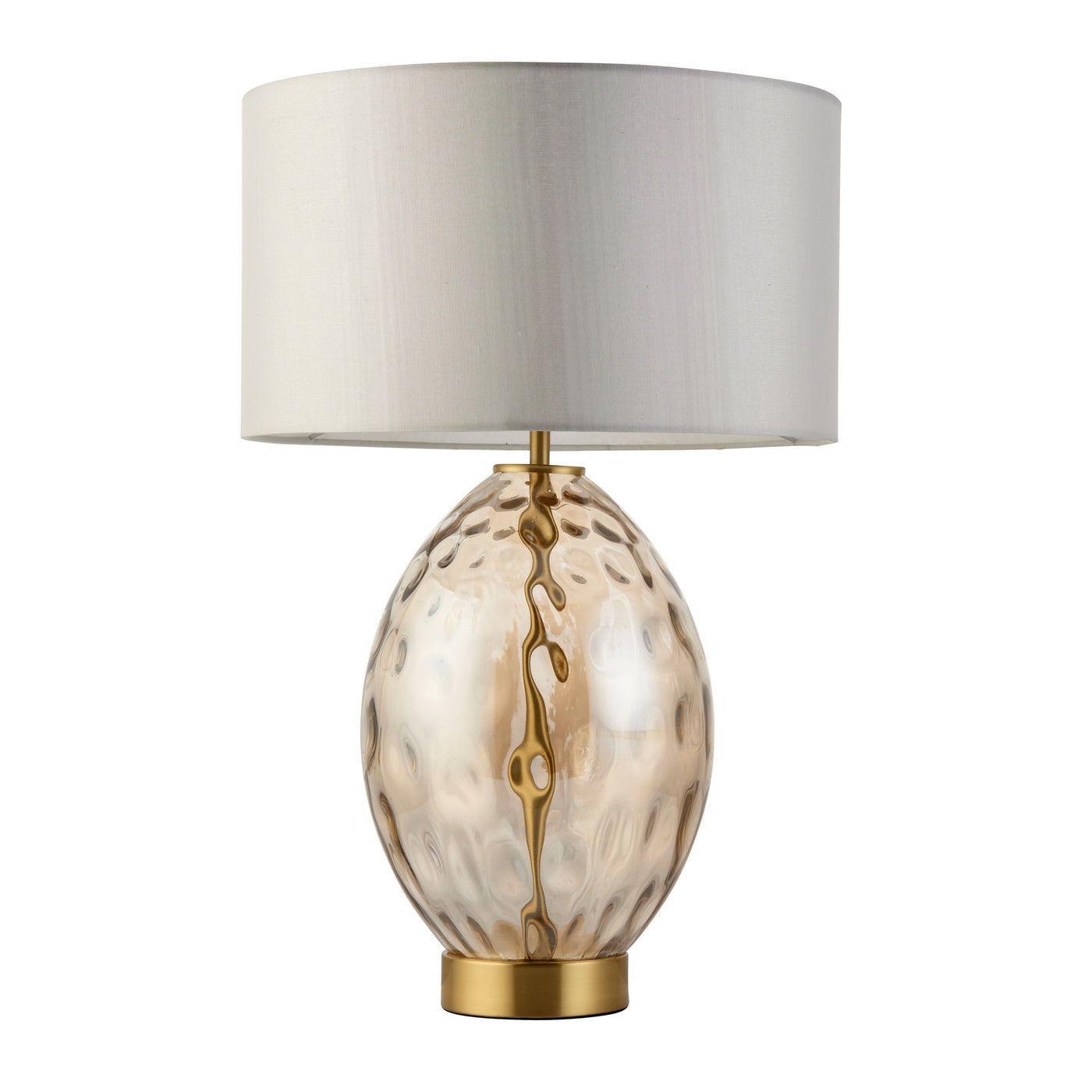 image cut out on white background of champagne gold dimpled table lamp