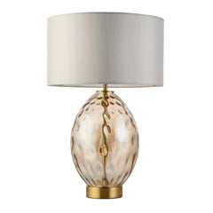 image cut out on white background of champagne gold dimpled table lamp