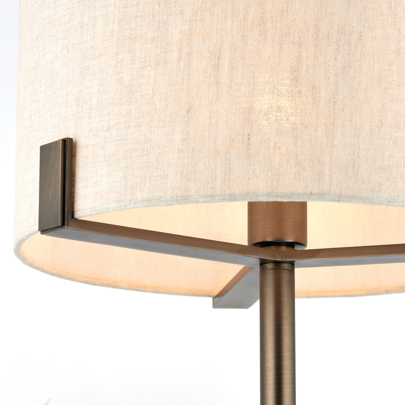 close up image of line shade supported on bronze effect metalwork