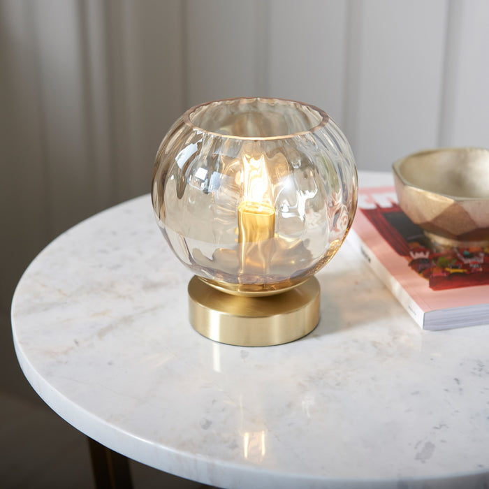 image of domed dimpled glass champagne coloured table light