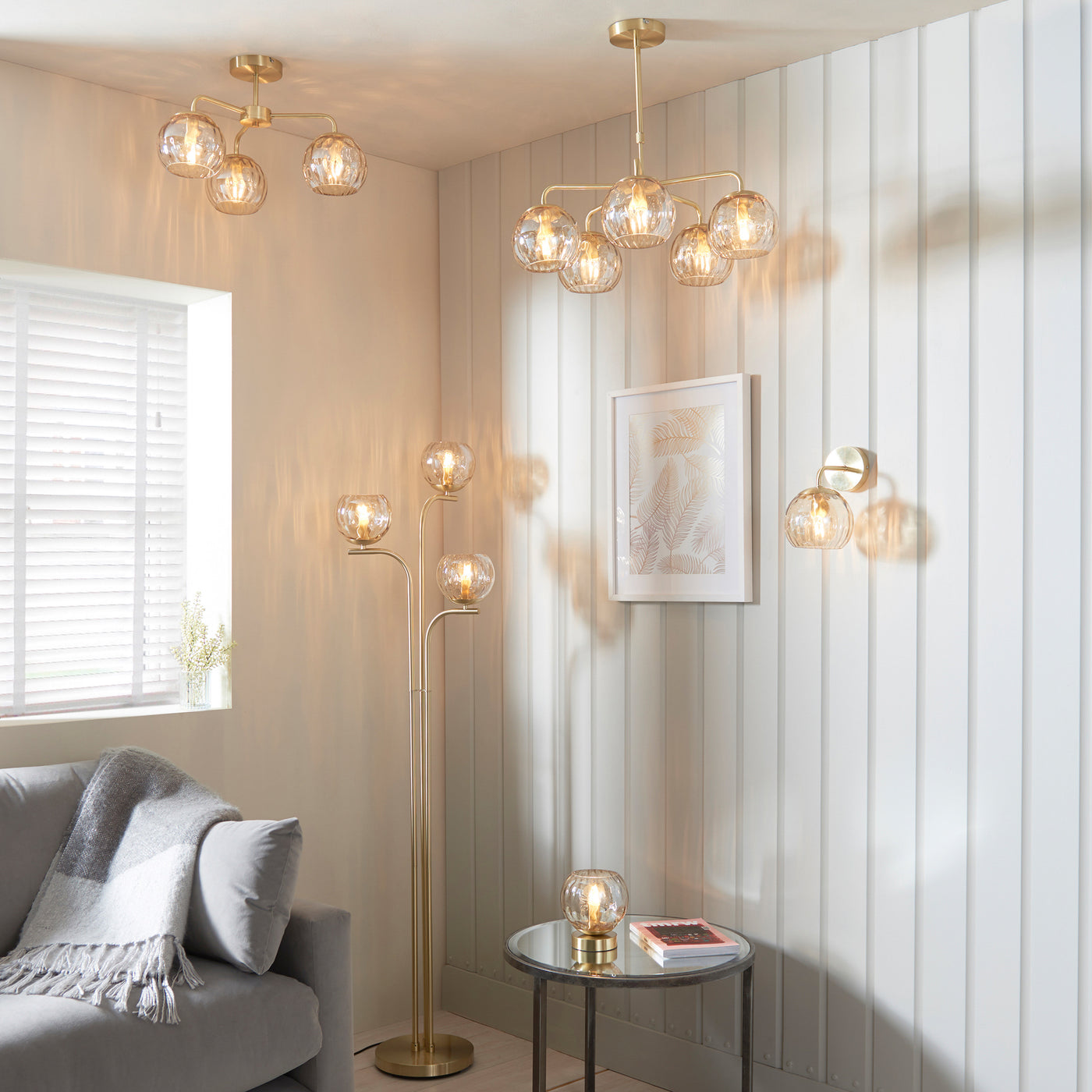 wide shot of entire dimpled glass champagne light collection