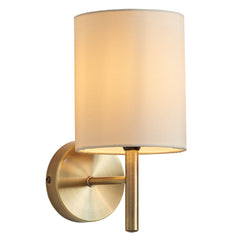 cut out of antique brass wall light fixture with faux silk shade