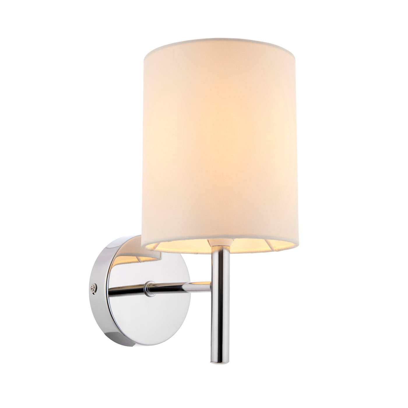 cut out image of faux white cylindrical shade on chrome fixing of wall light