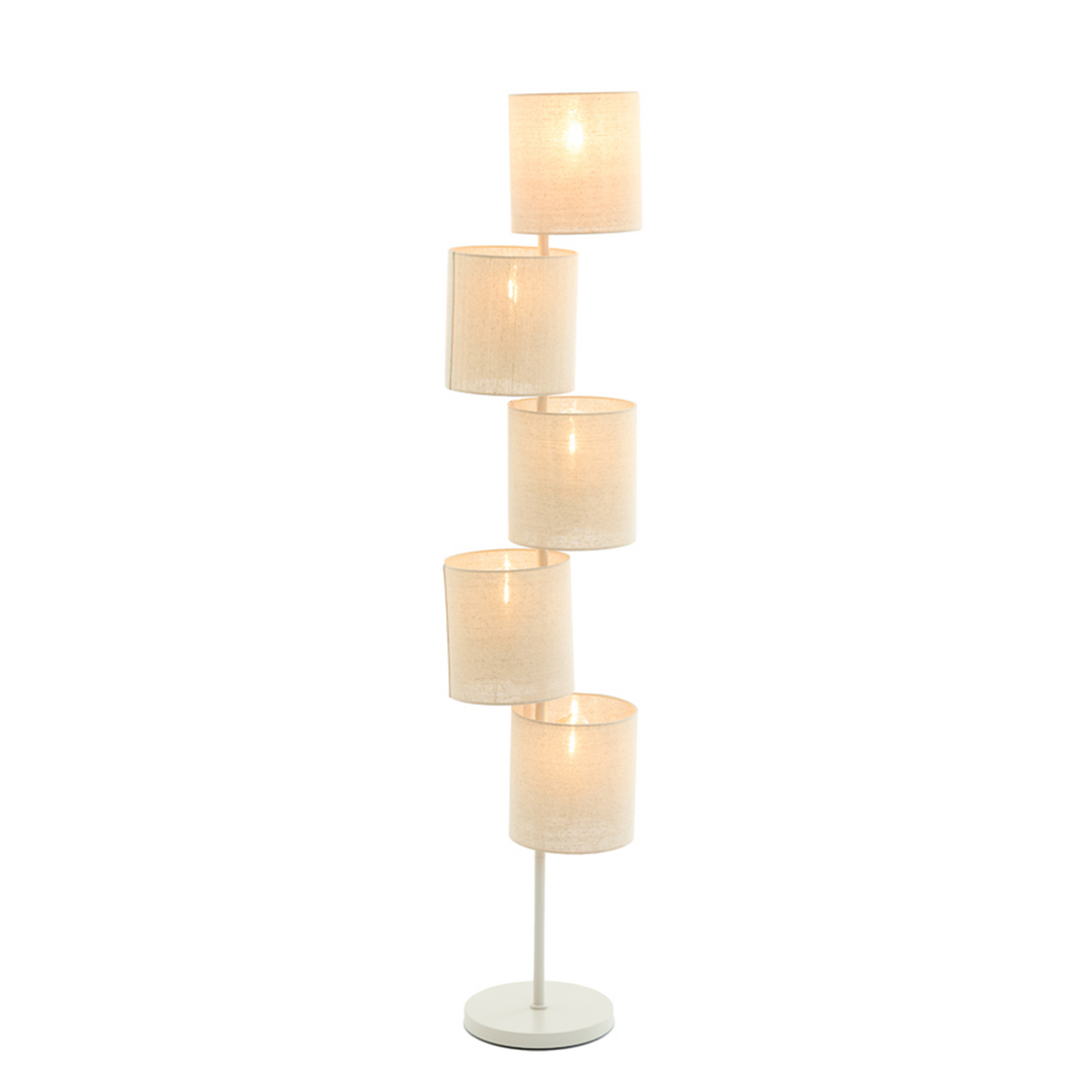 image of multi shade floor lamp, emitting warm glow from inner bulbs