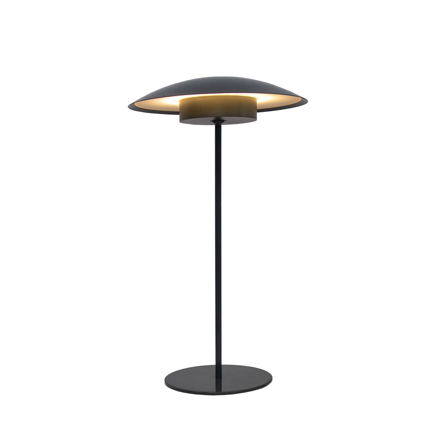 image cut out on white background of tall thin table lamp in dark grey
