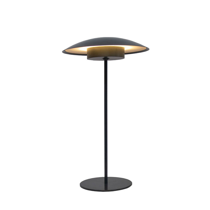 image cut out on white background of tall thin table lamp in dark grey