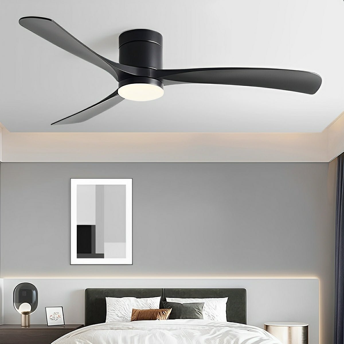 Modern Ceiling Fan with Light – Black and White, Minimalist Design for the Living Room or Bedroom