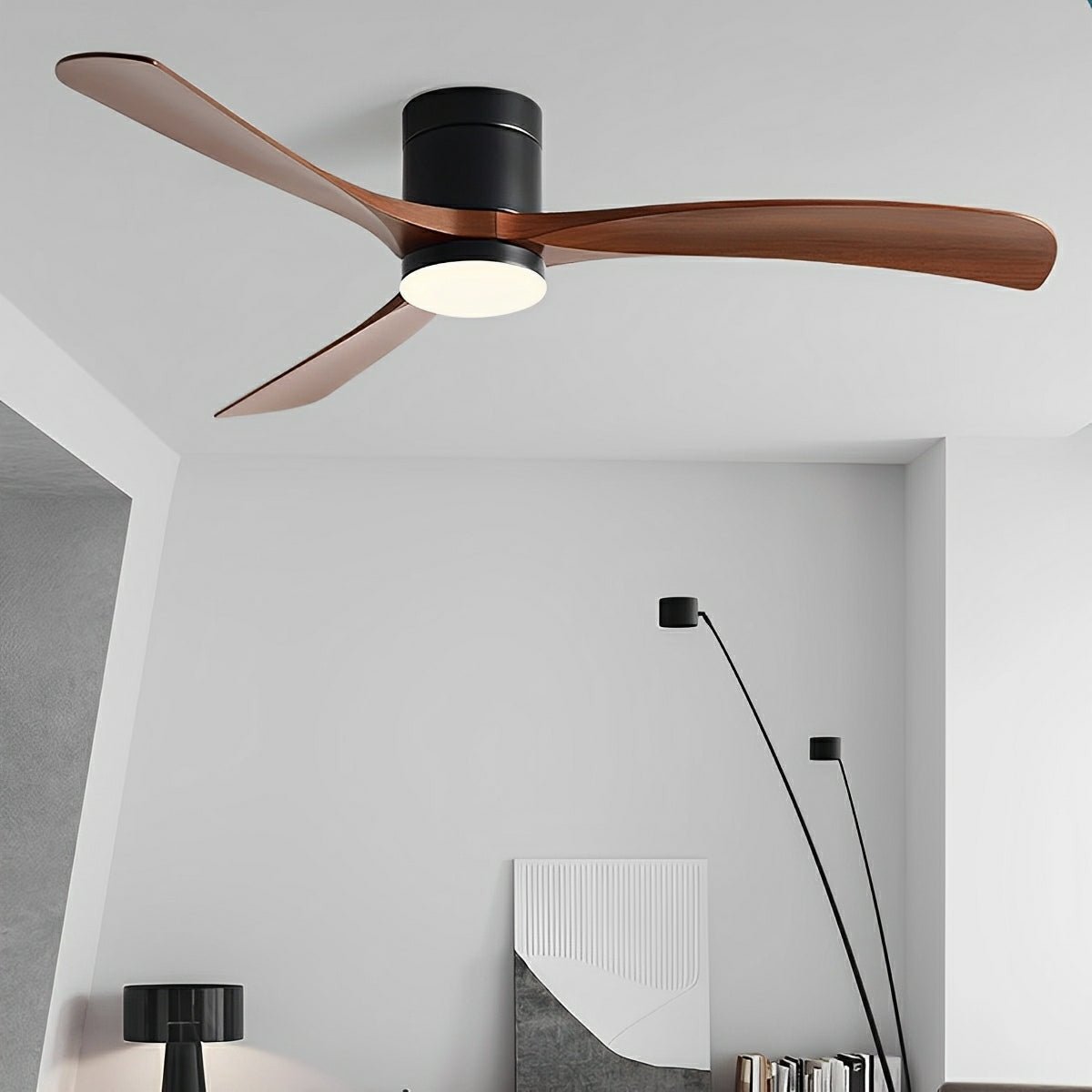 Modern Ceiling Fan with Light – Black and White, Minimalist Design for the Living Room or Bedroom