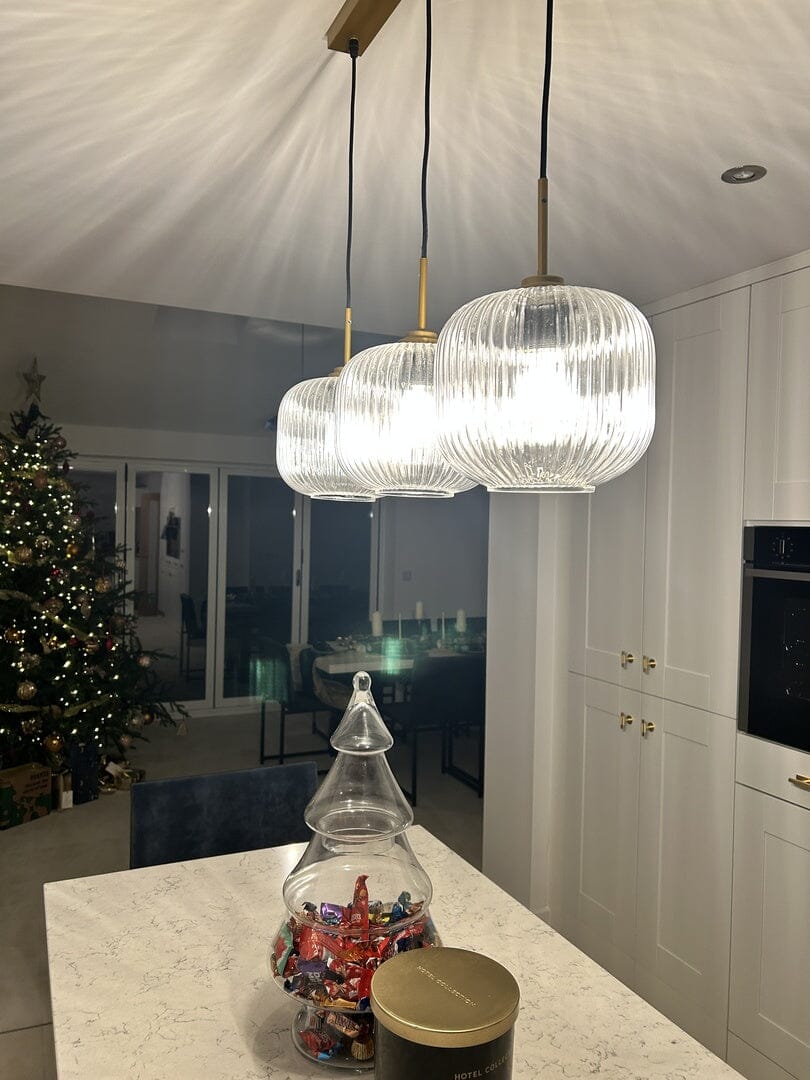 Elland 20cm Triple Glass Pendant Lights - Gold
