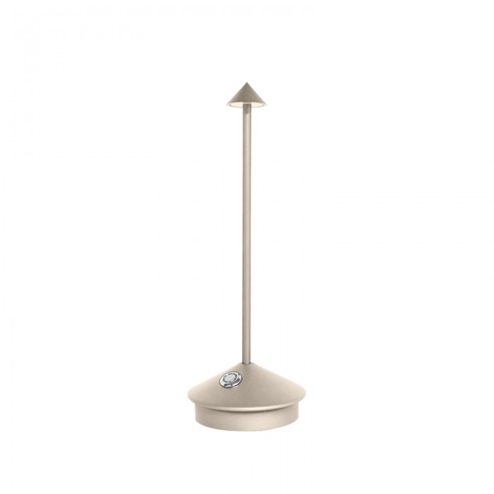 Cordless Cone Table Lamp, Rechargeable Integrated LED, Turned Metal Base in Gold, Portable, Bedside & Dining Table