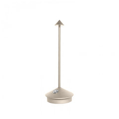 Cordless Cone Table Lamp, Rechargeable Integrated LED, Turned Metal Base in Gold, Portable, Bedside & Dining Table