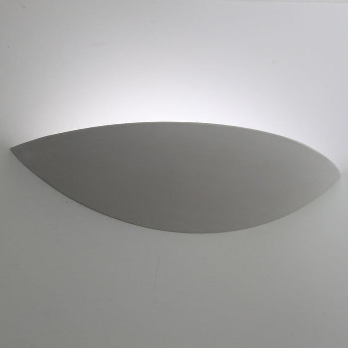 Leaf Shaped Plaster Wall Light, Uplighter Only, Flat Curved Shell, Paintable Matt White, LED, Hallway & Landing