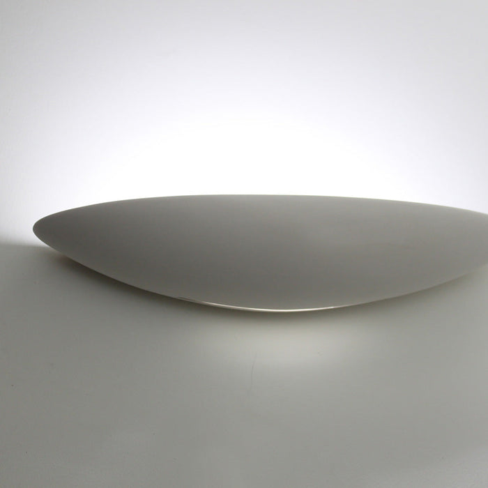 Slim Elliptical Plaster Wall Light, Wide Shallow Blade Shell, Paintable Matt White, LED Up and Down, Landing & Stairwell