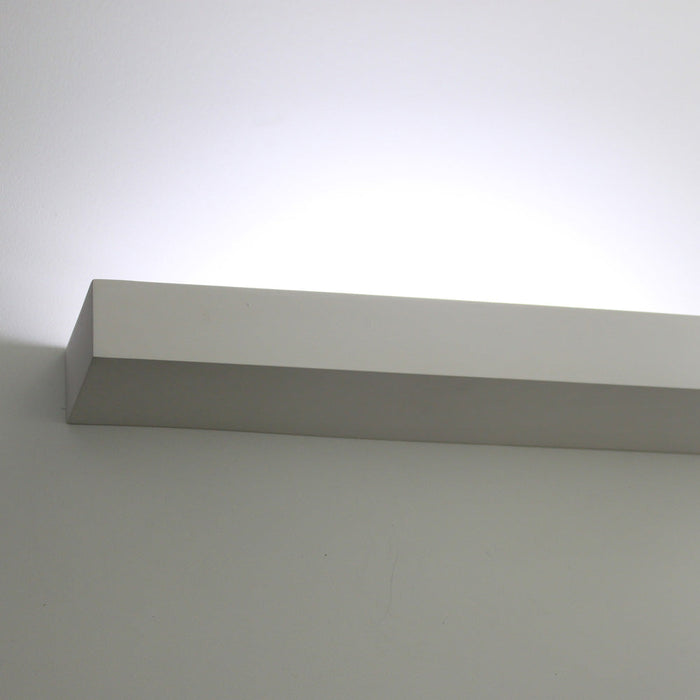 Open Trough Plaster Wall Light, Uplighter Only, Long Shallow Tray, Paintable Matt White, LED, Landing, Stairwell & Hallway