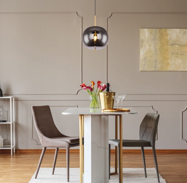 Smoky Gold Small Pendant Light with Smoked Glass Shade