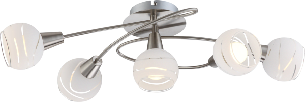 ELLIOTT Brushed Nickel Ceiling Light with White Glass Shades