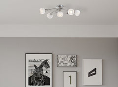 ELLIOTT Brushed Nickel Ceiling Light with White Glass Shades