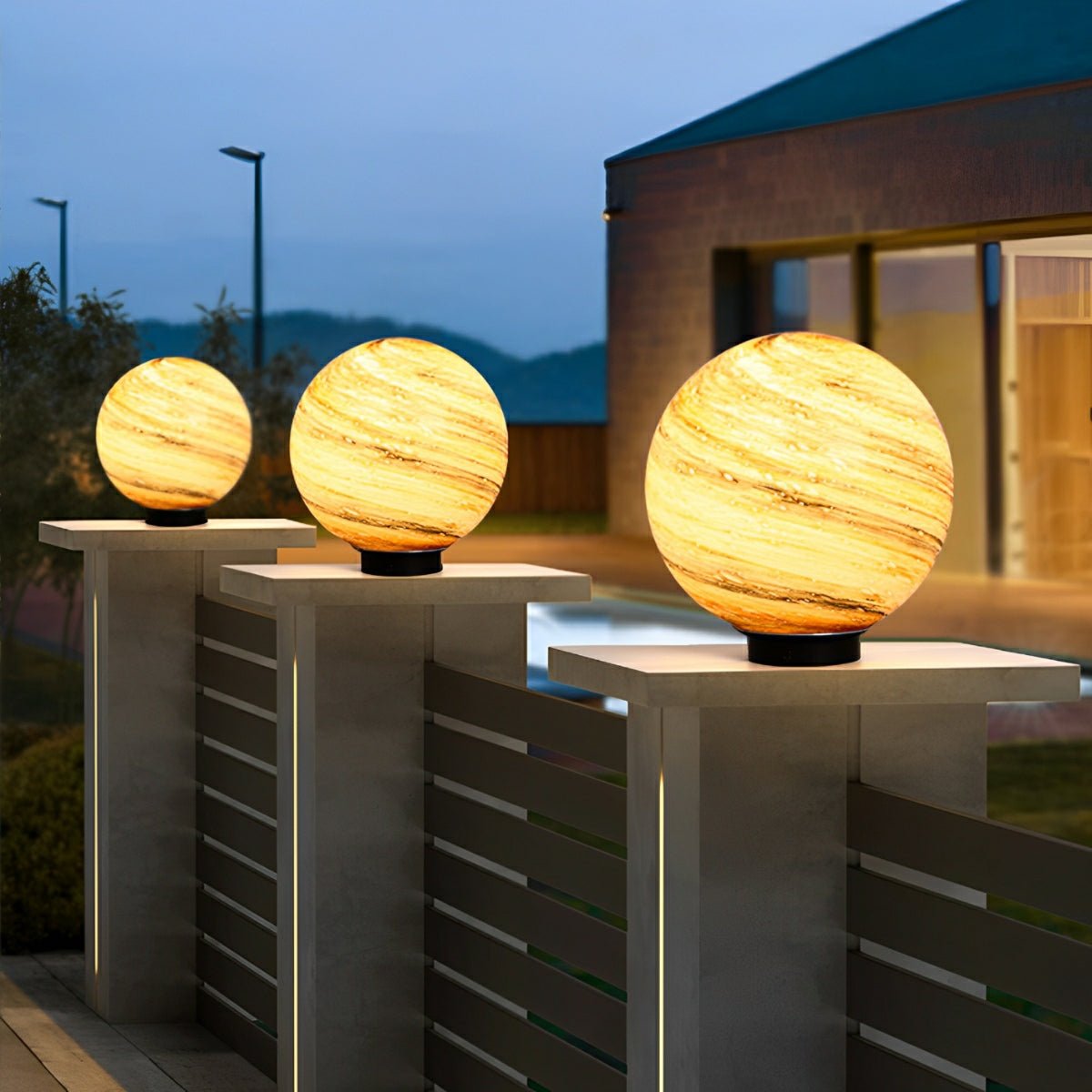 Round Glass Planets Design Waterproof Modern Outdoor Fence Post Lights Column Lighting