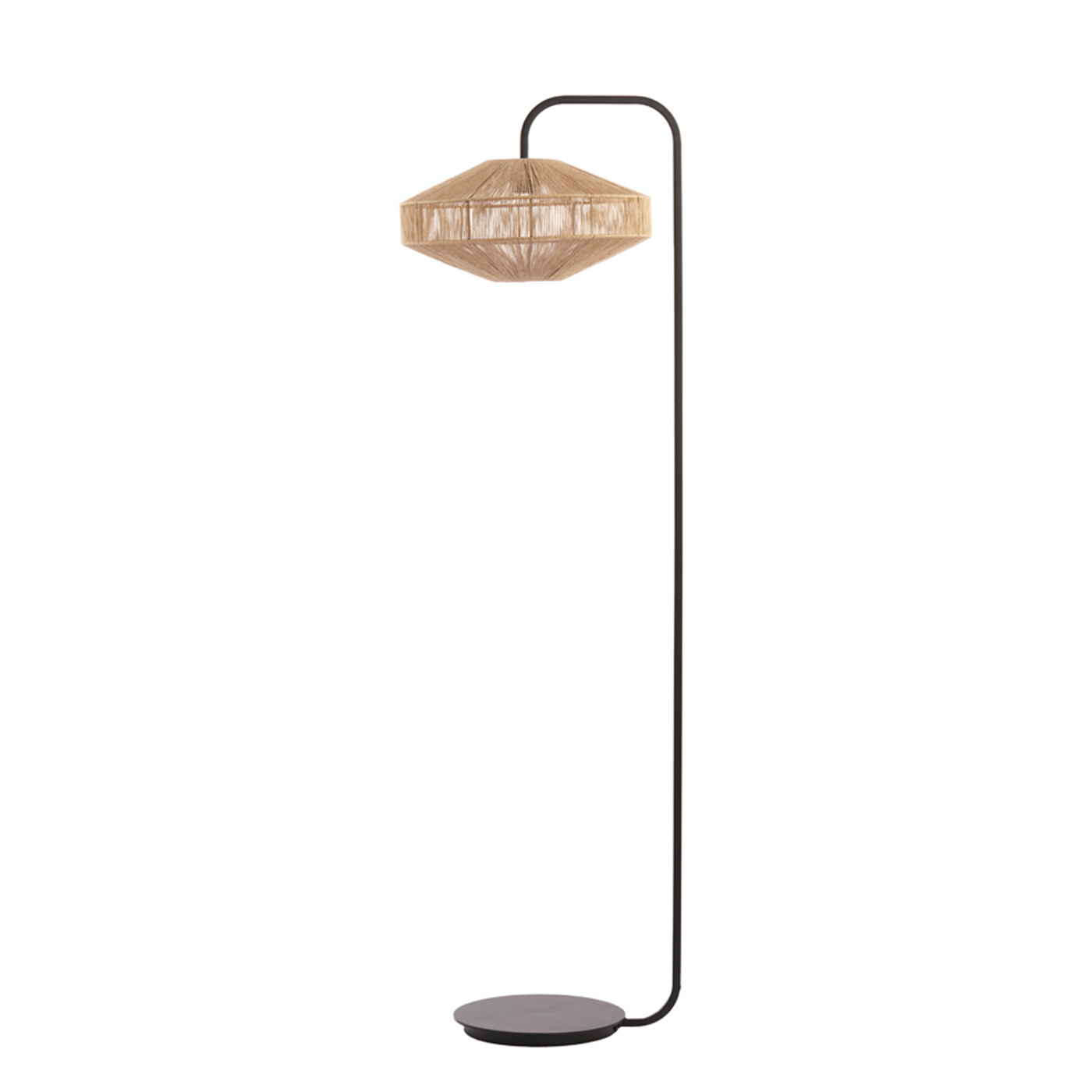 cut out image of woven floor lamp with black metal body