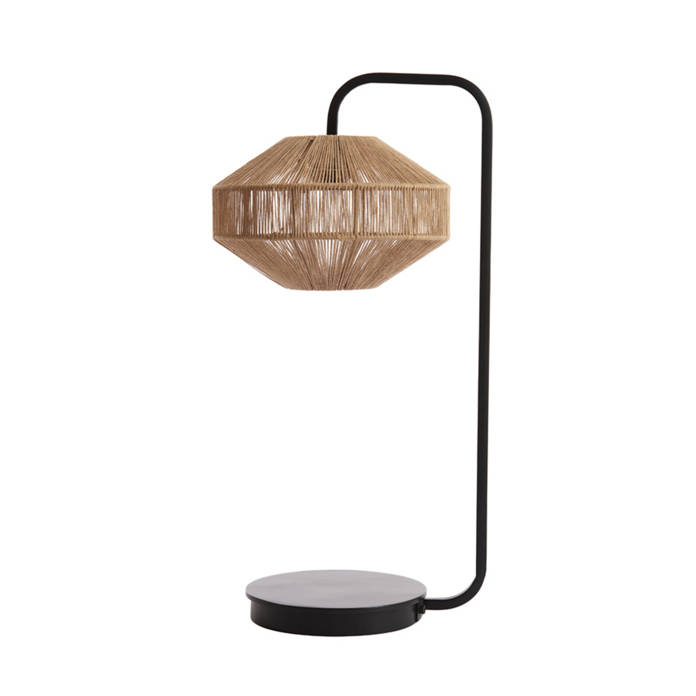 cut out image of woven table lamp with black metal body