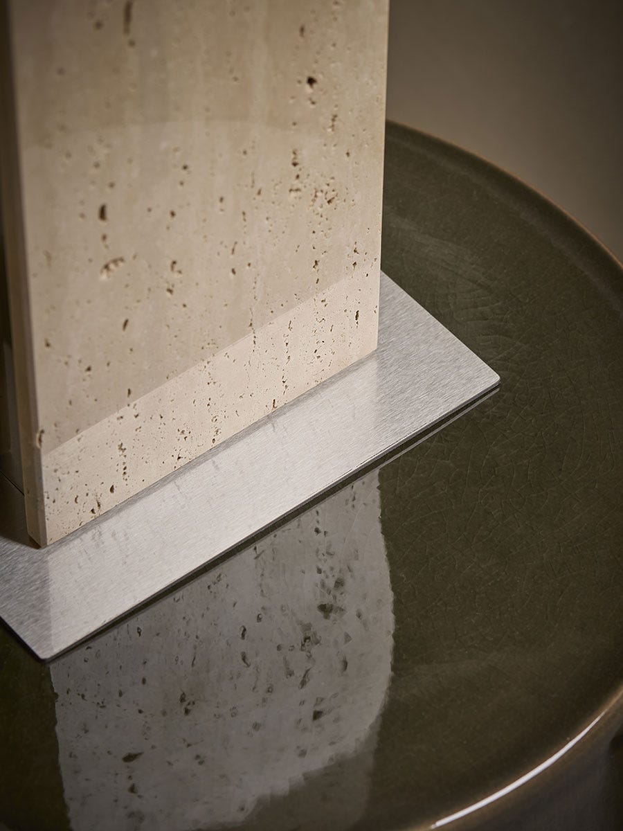 Travertine & Brushed Chrome Table Lamp