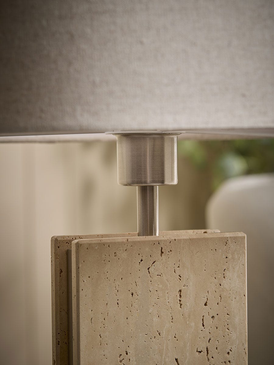 Travertine & Brushed Chrome Table Lamp
