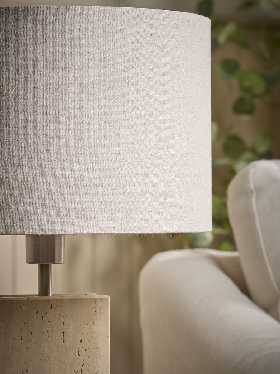 Travertine & Brushed Chrome Table Lamp