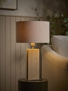 Travertine & Brushed Chrome Table Lamp