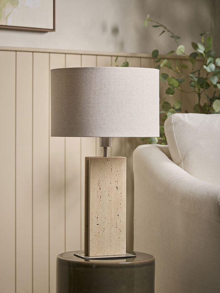 Travertine & Brushed Chrome Table Lamp