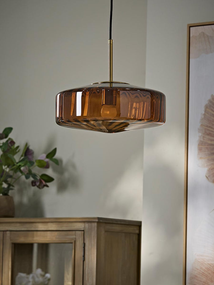 Elliptical Amber Glass Pendant