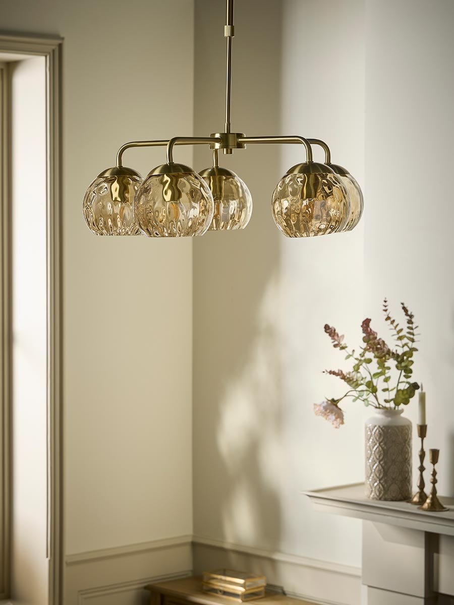 Dimpled Glass Five Arm Chandelier