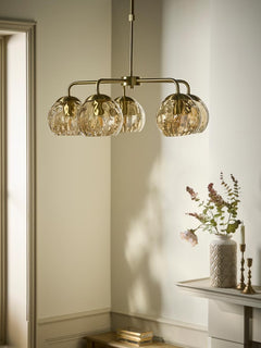 Dimpled Glass Five Arm Chandelier