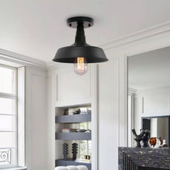 1-Light Black Pot Lid Semi Flush Mount 10.2"
