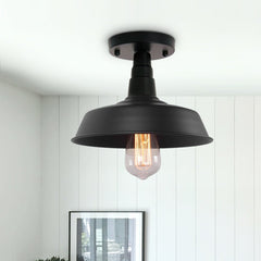 1-Light Black Pot Lid Semi Flush Mount 10.2"