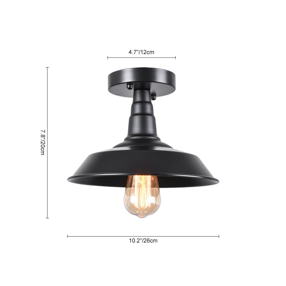 1-Light Black Pot Lid Semi Flush Mount 10.2"