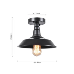 1-Light Black Pot Lid Semi Flush Mount 10.2"