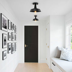 1-Light Black Pot Lid Semi Flush Mount 10.2"
