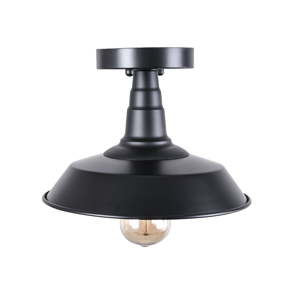 1-Light Black Pot Lid Semi Flush Mount 10.2"