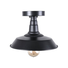 1-Light Black Pot Lid Semi Flush Mount 10.2"