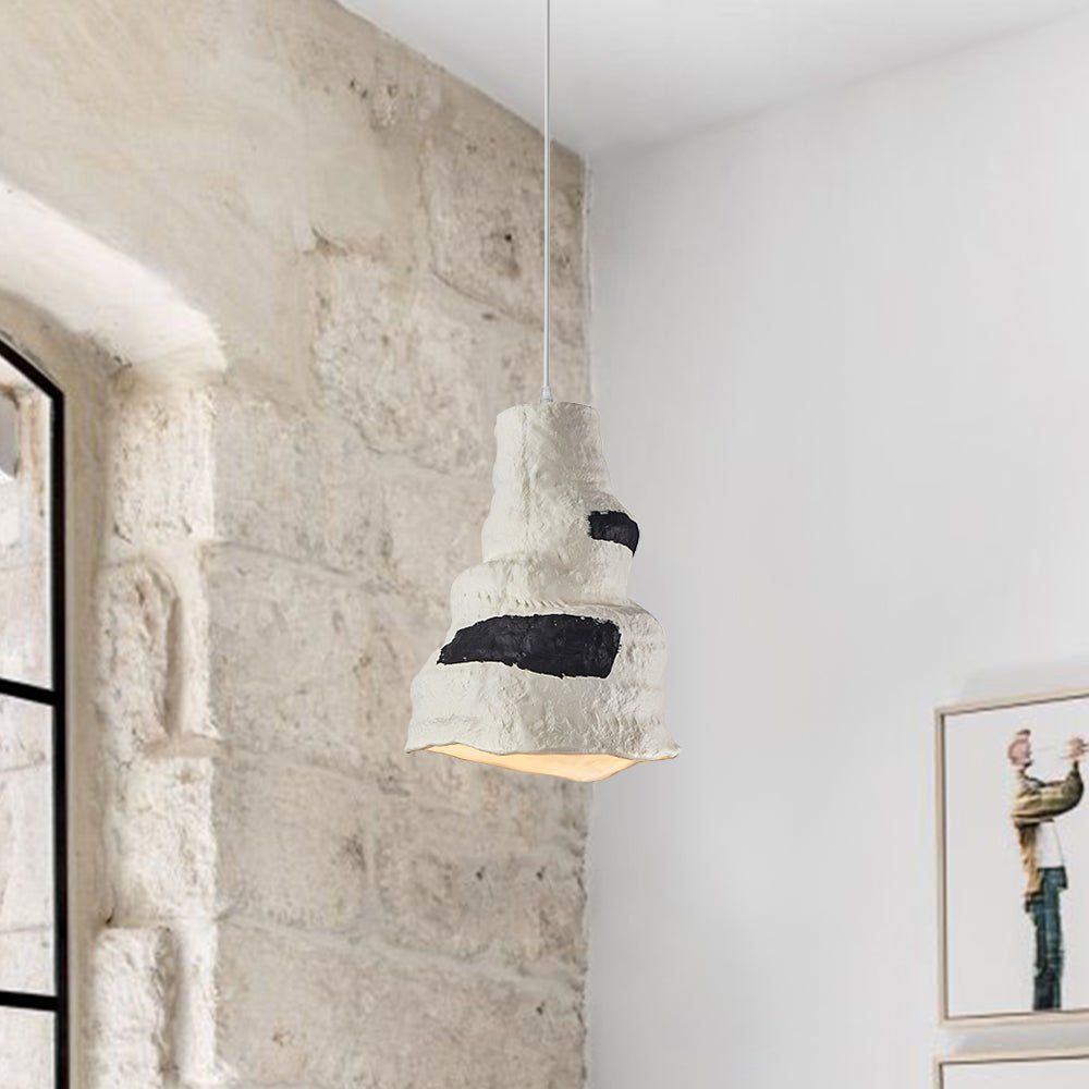 1-Light Geometric Wabi-Sabi Gray White Pendant Light