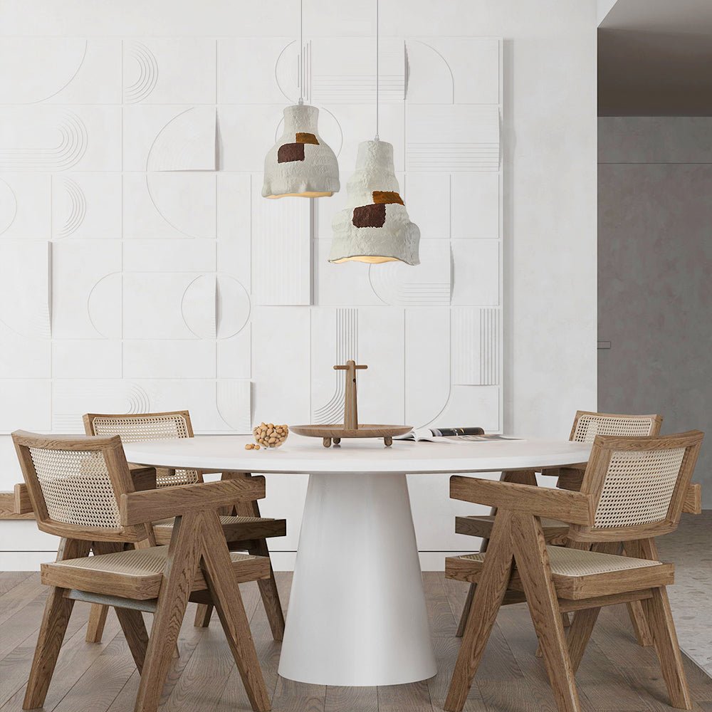 1-Light Geometric Wabi-Sabi Gray White Pendant Light
