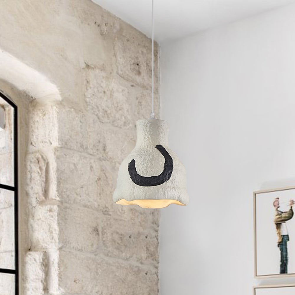 1-Light Geometric Wabi-Sabi Gray White Pendant Light