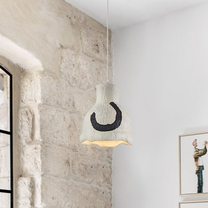 1-Light Geometric Wabi-Sabi Gray White Pendant Light