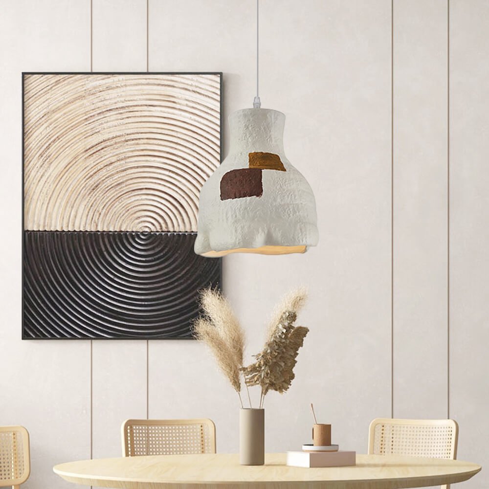 1-Light Geometric Wabi-Sabi Gray White Pendant Light