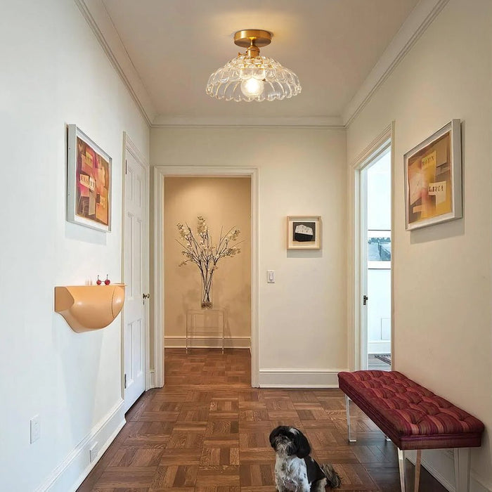 1-Light Glass Lotus Dome Flush Mount Ceiling