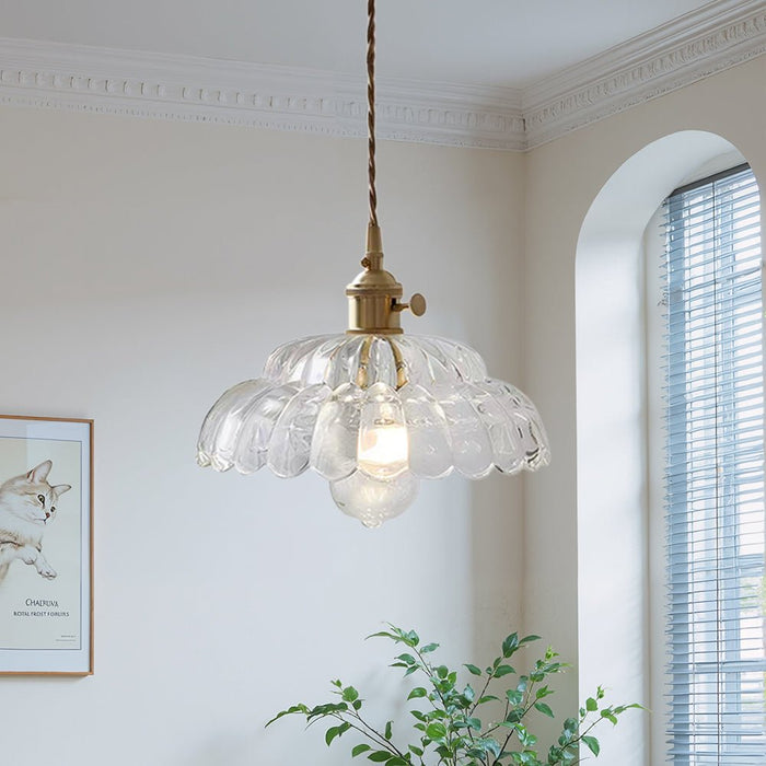 1-Light Lotus Dome Glass Flower Design Pendant Light