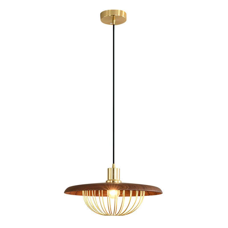1-Light Walnut Wood Dome Pendant Lighting