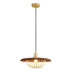 1-Light Walnut Wood Dome Pendant Lighting